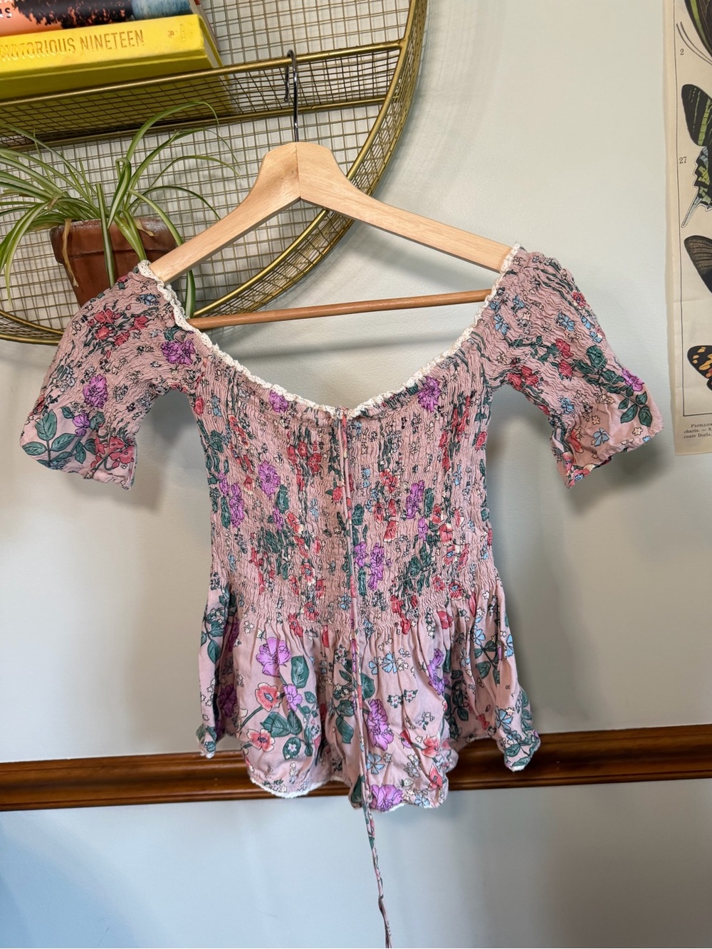 hippie laundry Pink Floral Smocked Off-Shoulder Top